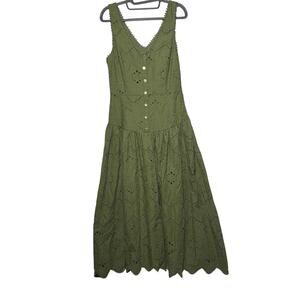 House of Harlow 1960 NWT Olive Green Eyelet Midi Dress Cottagecore Praire Size 4